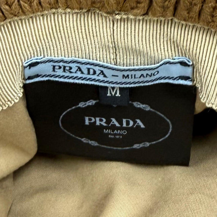 Great PRADA hat Wool Bucket Hat Triangle logo cable knit Virgin wool M 1HC338