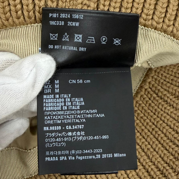 Great PRADA hat Wool Bucket Hat Triangle logo cable knit Virgin wool M 1HC338