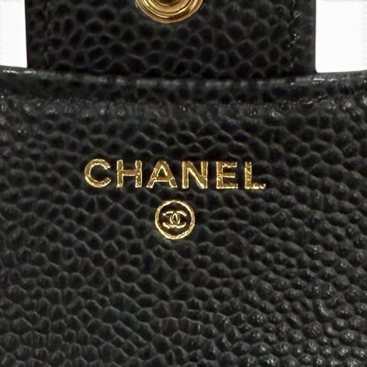 Excellent CHANEL Tri-fold wallet Caviar Skin Matelassé Classic Small Flap Wallet