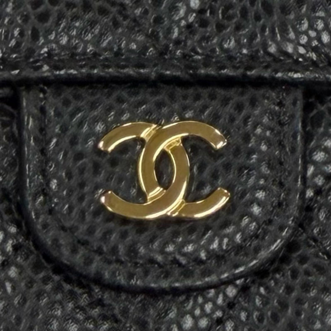 Excellent CHANEL Tri-fold wallet Caviar Skin Matelassé Classic Small Flap Wallet