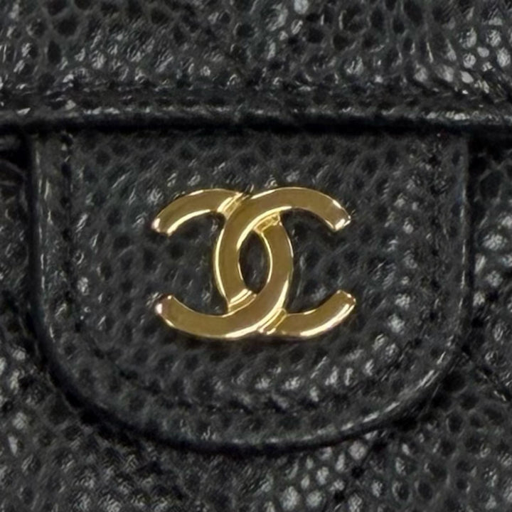 Excellent CHANEL Tri-fold wallet Caviar Skin Matelassé Classic Small Flap Wallet