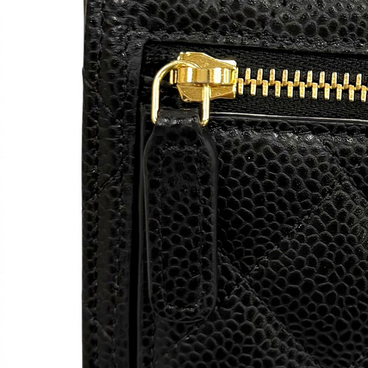 Excellent CHANEL Tri-fold wallet Caviar Skin Matelassé Classic Small Flap Wallet