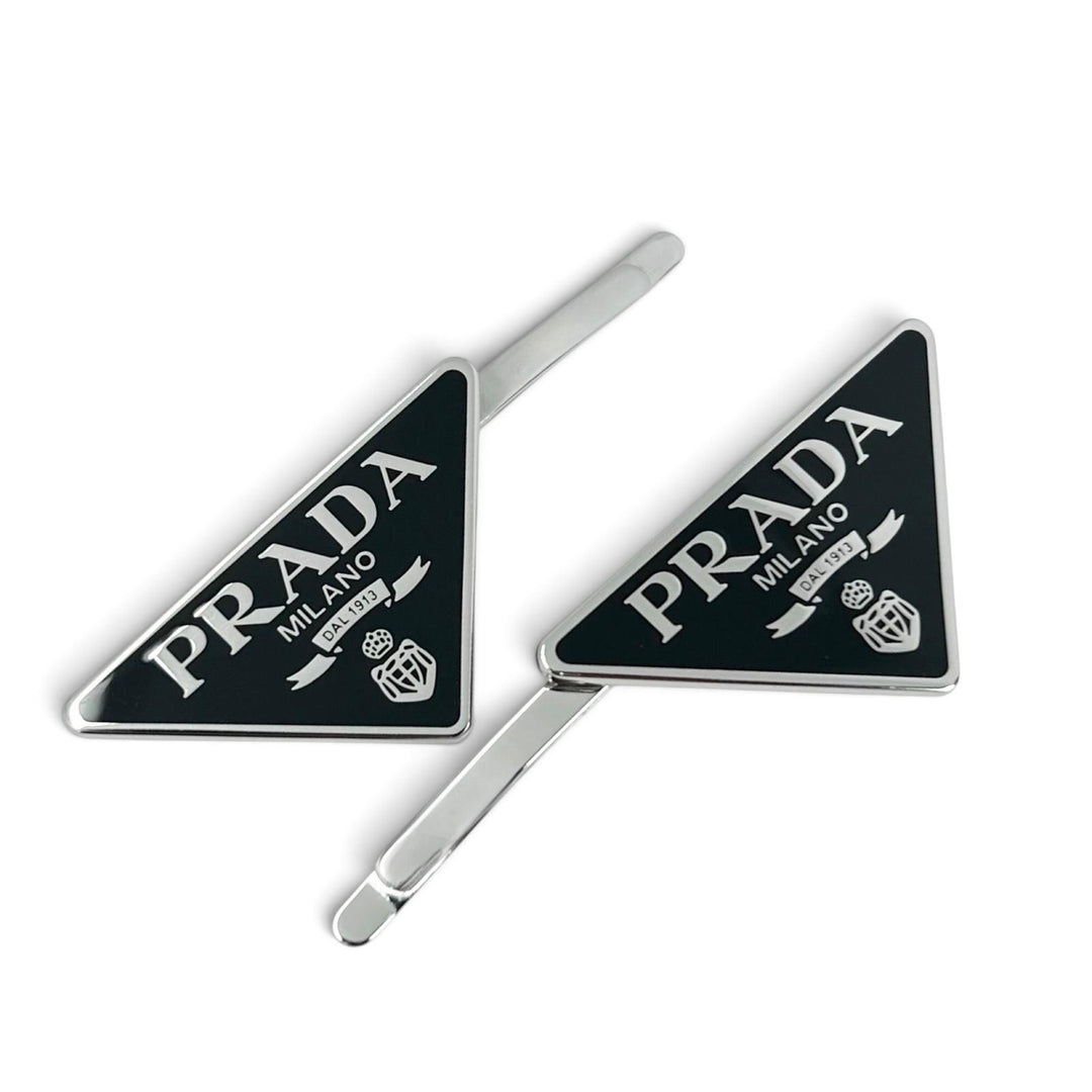 Excellent PRADA hairpin Triangle Logo (Set of 2) black metal Women 1IF051