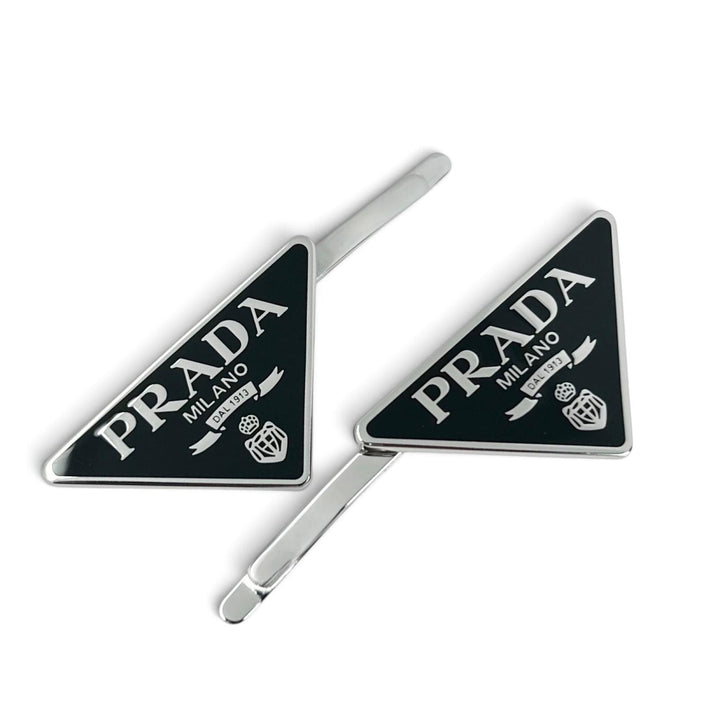 Excellent PRADA hairpin Triangle Logo (Set of 2) black metal Women 1IF051