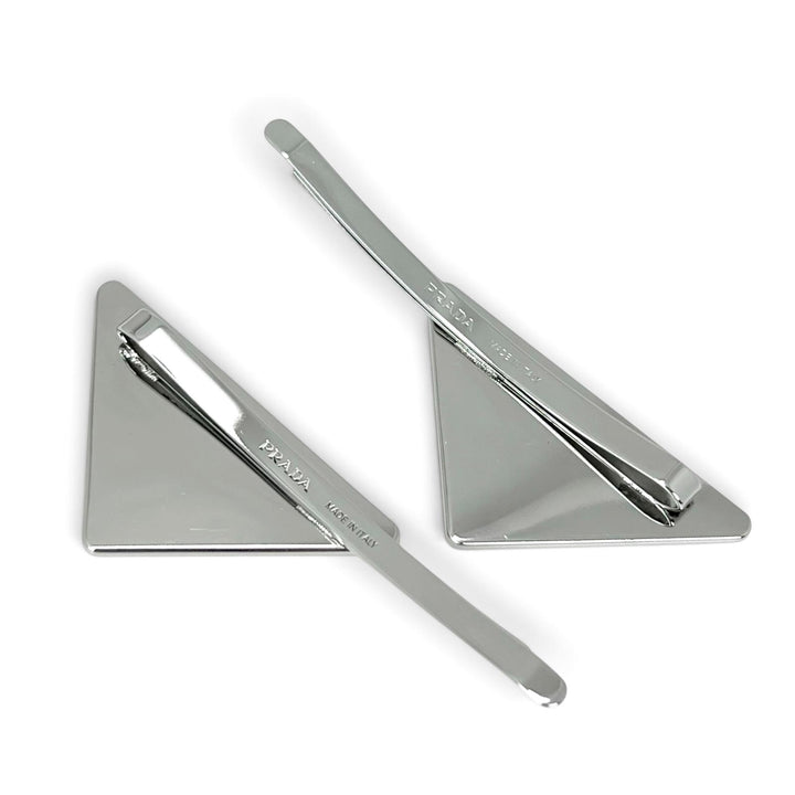 Excellent PRADA hairpin Triangle Logo (Set of 2) black metal Women 1IF051