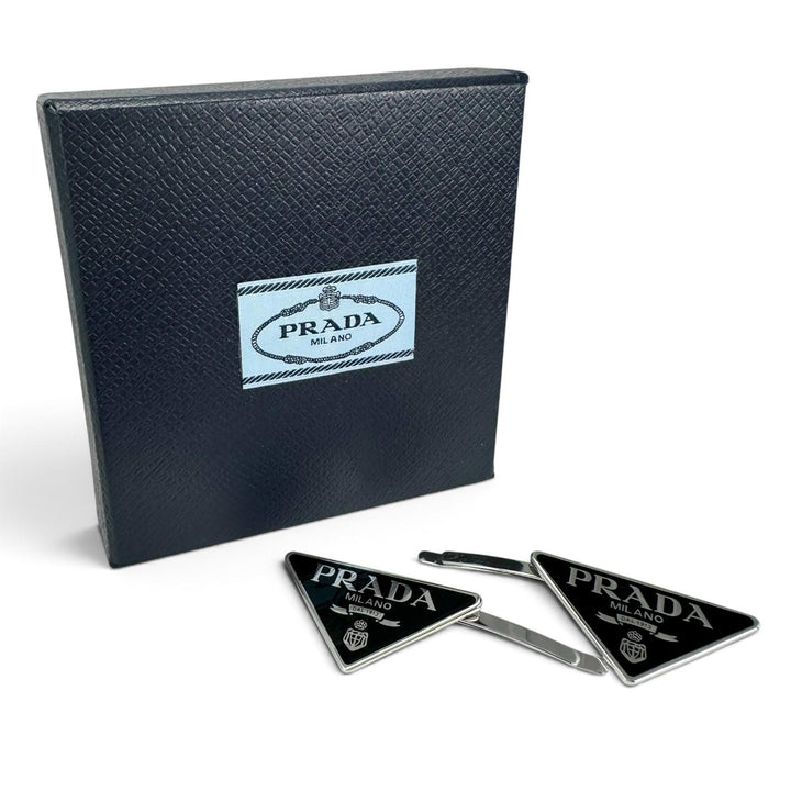 Excellent PRADA hairpin Triangle Logo (Set of 2) black metal Women 1IF051