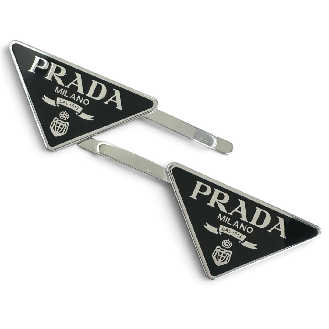 Excellent PRADA hairpin Triangle Logo (Set of 2) black metal Women 1IF051
