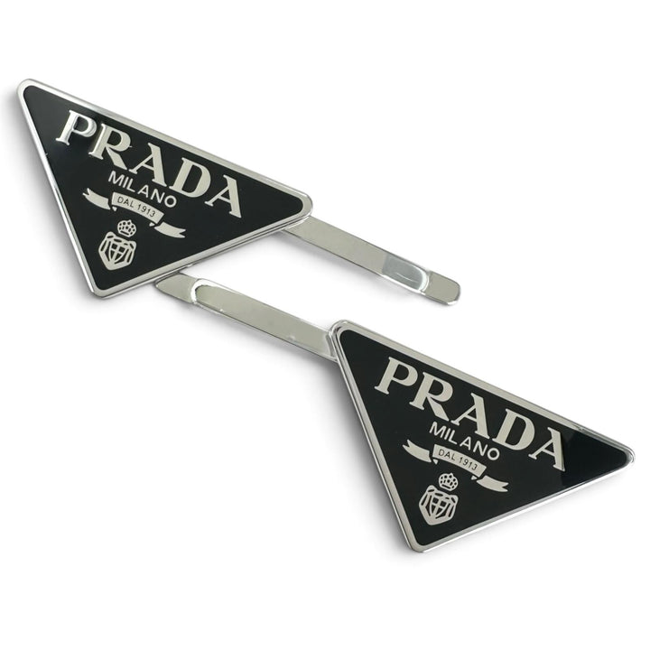 Excellent PRADA hairpin Triangle Logo (Set of 2) black metal Women 1IF051
