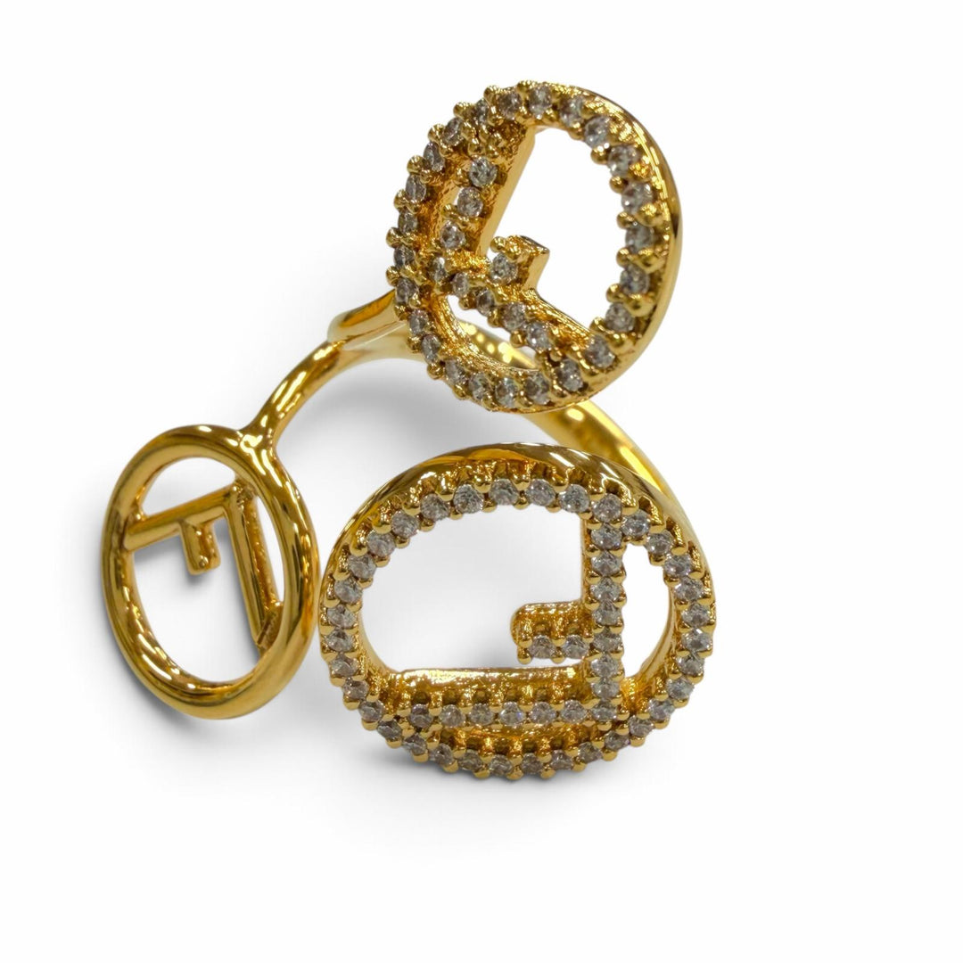 Excellent FENDI Ring ring F is Fendi gold Rhinestone Women S