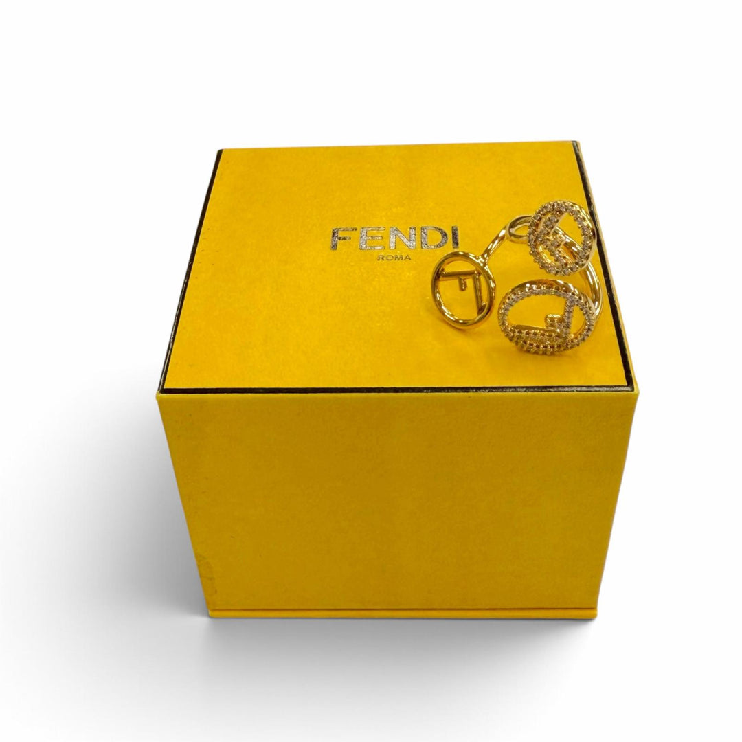 Excellent FENDI Ring ring F is Fendi gold Rhinestone Women S