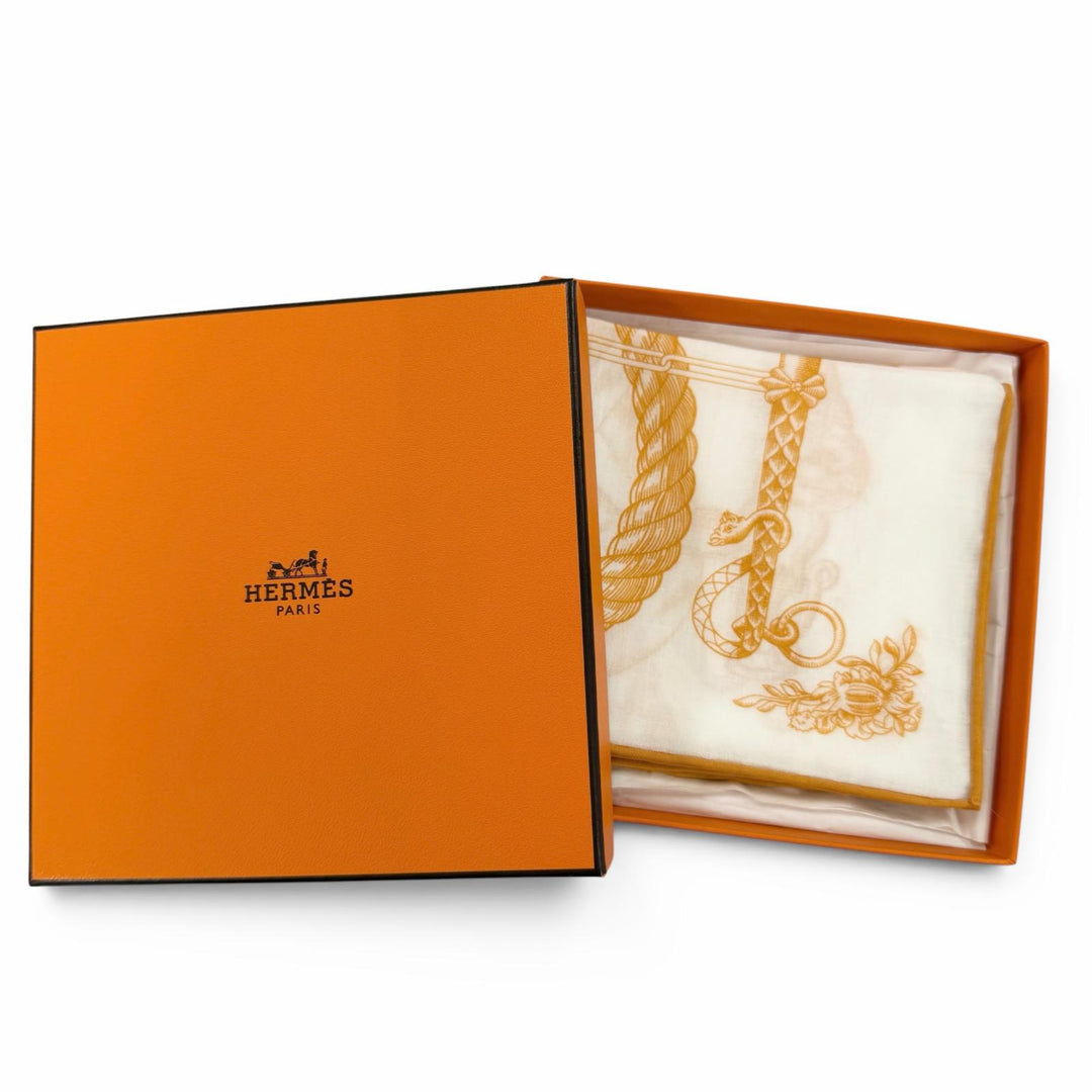 Excellent HERMES scarf Della Cavalleria Orange cotton Women