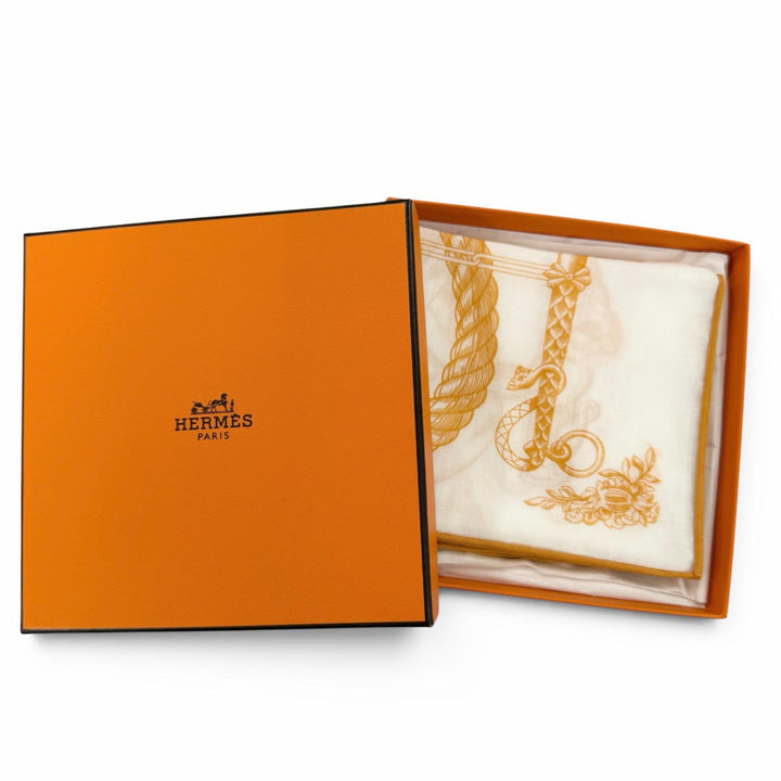 Excellent HERMES scarf Della Cavalleria Orange cotton Women