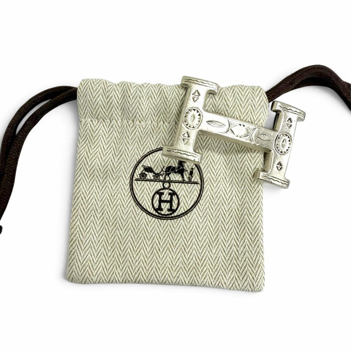 Great HERMES Touareg Hand-Engraved Design H Logo Belt Buckle