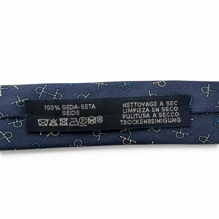Excellent HERMES tie Horsebit pattern regular tie blue silk mens 6362HA