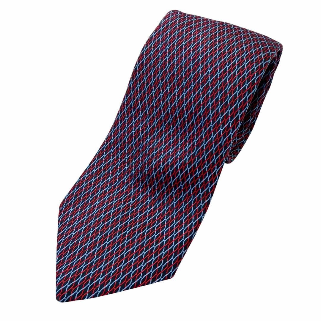 Excellent HERMES tie H logo total pattern Red silk mens 339200T