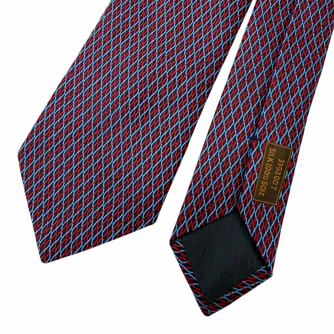 Excellent HERMES tie H logo total pattern Red silk mens 339200T
