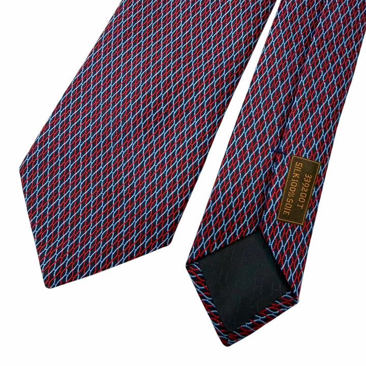 Excellent HERMES tie H logo total pattern Red silk mens 339200T