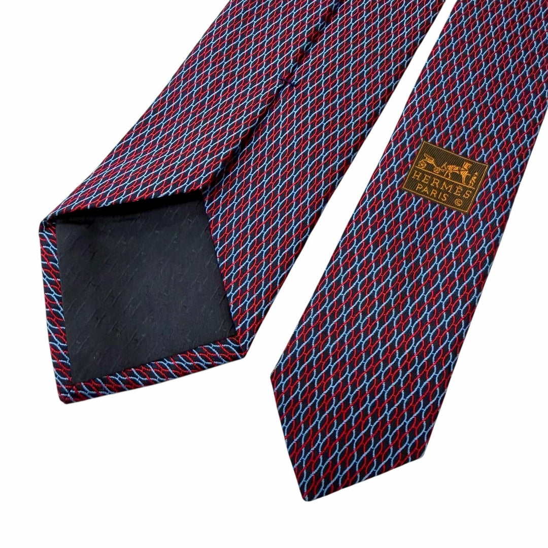 Excellent HERMES tie H logo total pattern Red silk mens 339200T