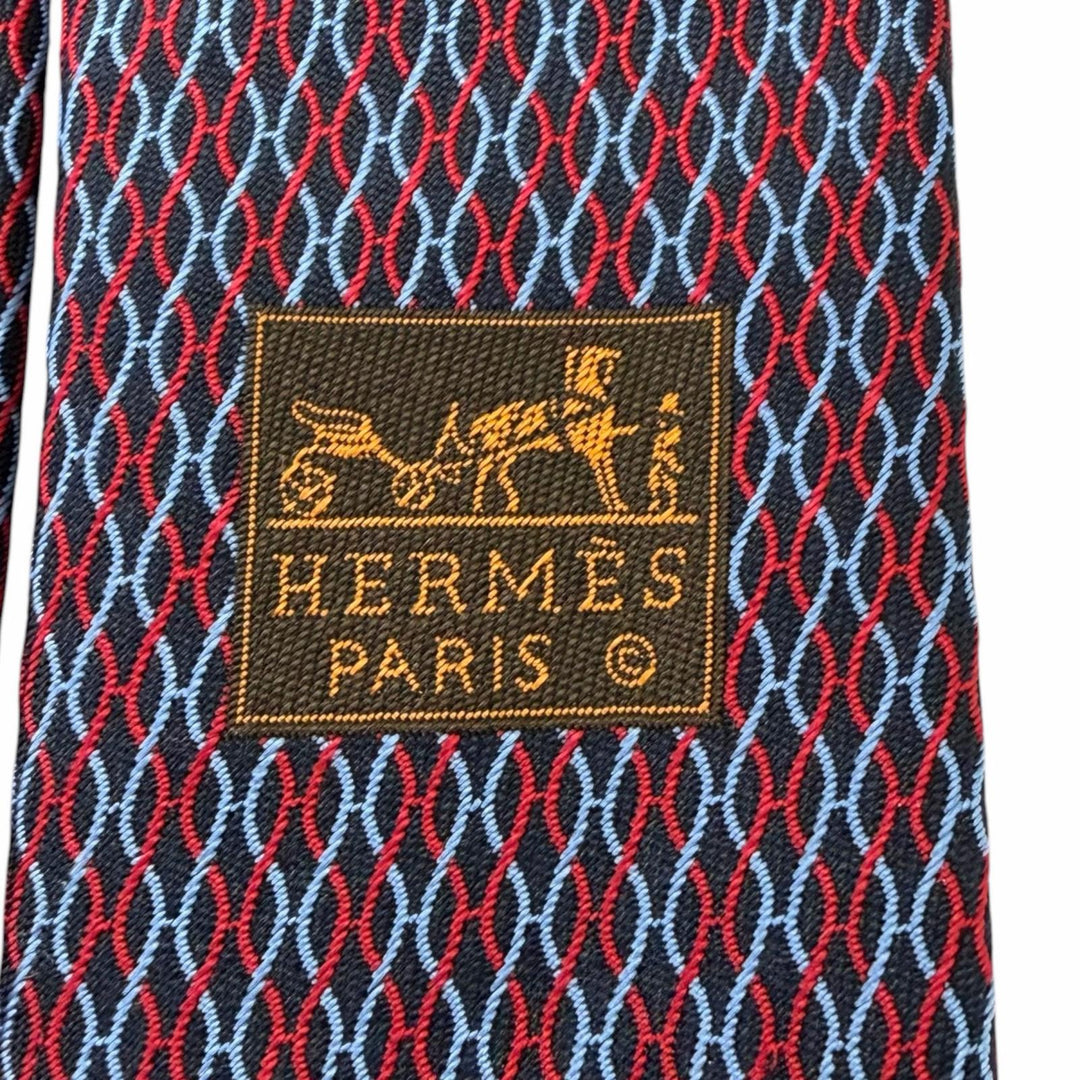 Excellent HERMES tie H logo total pattern Red silk mens 339200T