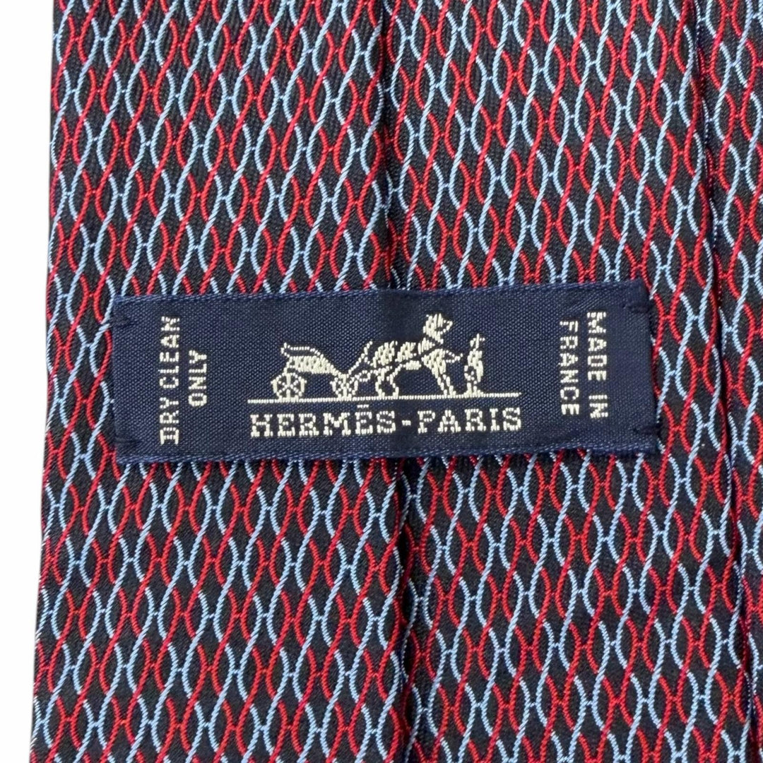 Excellent HERMES tie H logo total pattern Red silk mens 339200T