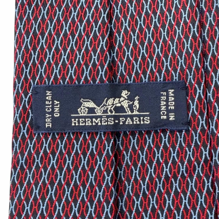 Excellent HERMES tie H logo total pattern Red silk mens 339200T