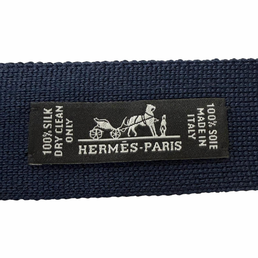 Excellent HERMES tie Honeycomb Pattern Knit Tie Navy silk mens