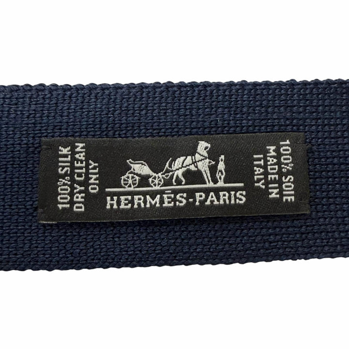 Excellent HERMES tie Honeycomb Pattern Knit Tie Navy silk mens