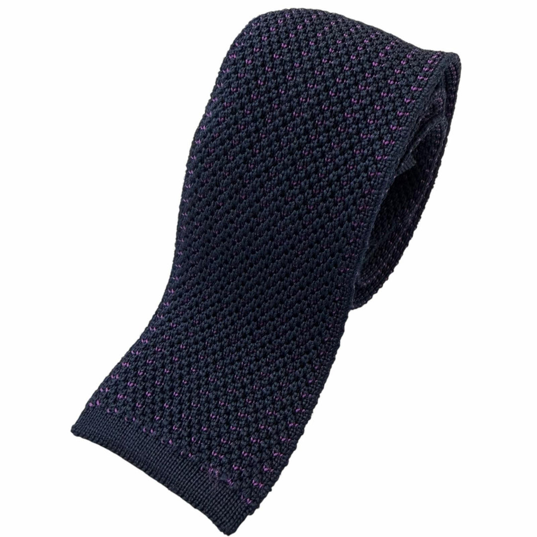Excellent HERMES tie Honeycomb Pattern Knit Tie Navy silk mens