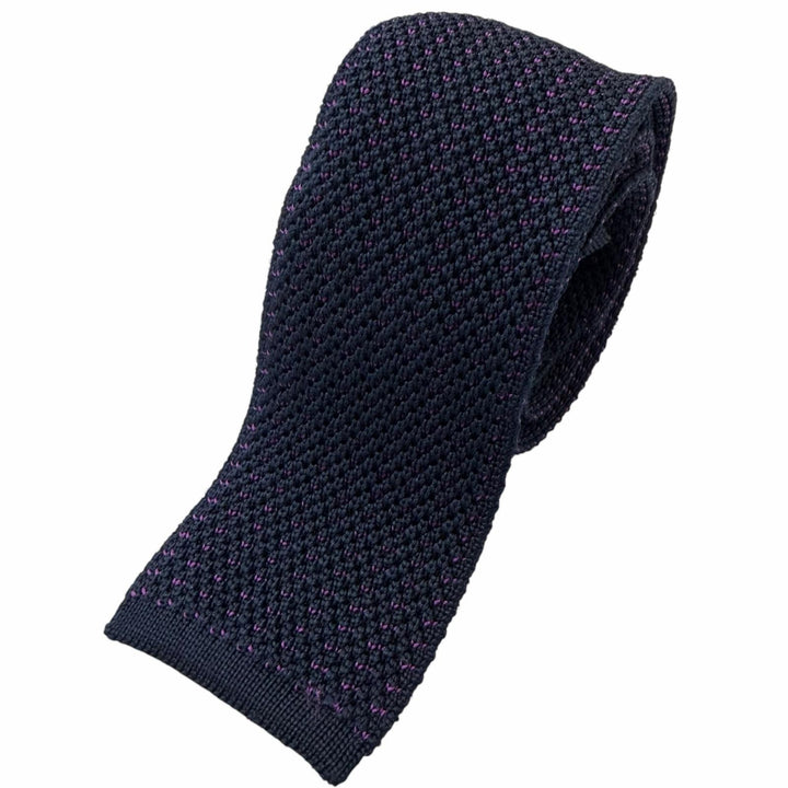 Excellent HERMES tie Honeycomb Pattern Knit Tie Navy silk mens