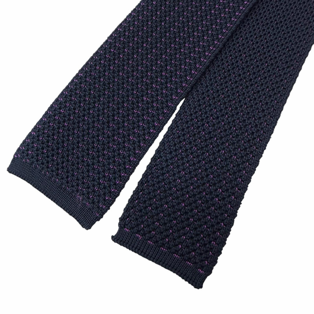 Excellent HERMES tie Honeycomb Pattern Knit Tie Navy silk mens