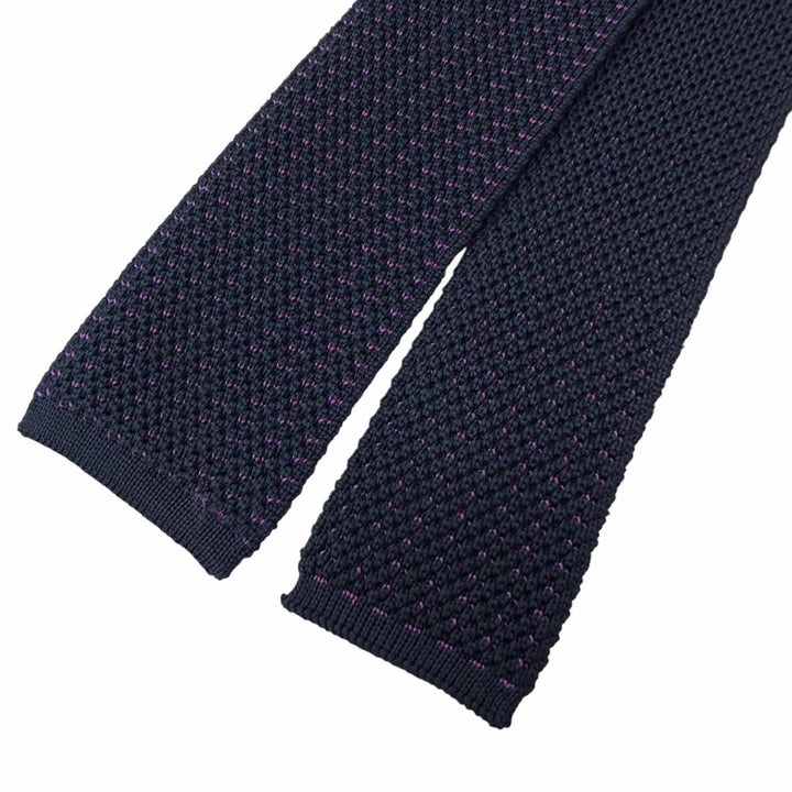 Excellent HERMES tie Honeycomb Pattern Knit Tie Navy silk mens