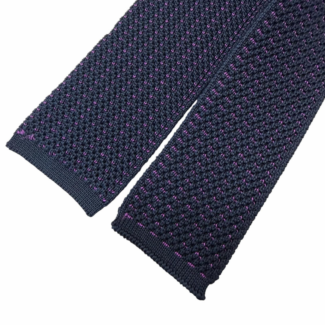 Excellent HERMES tie Honeycomb Pattern Knit Tie Navy silk mens