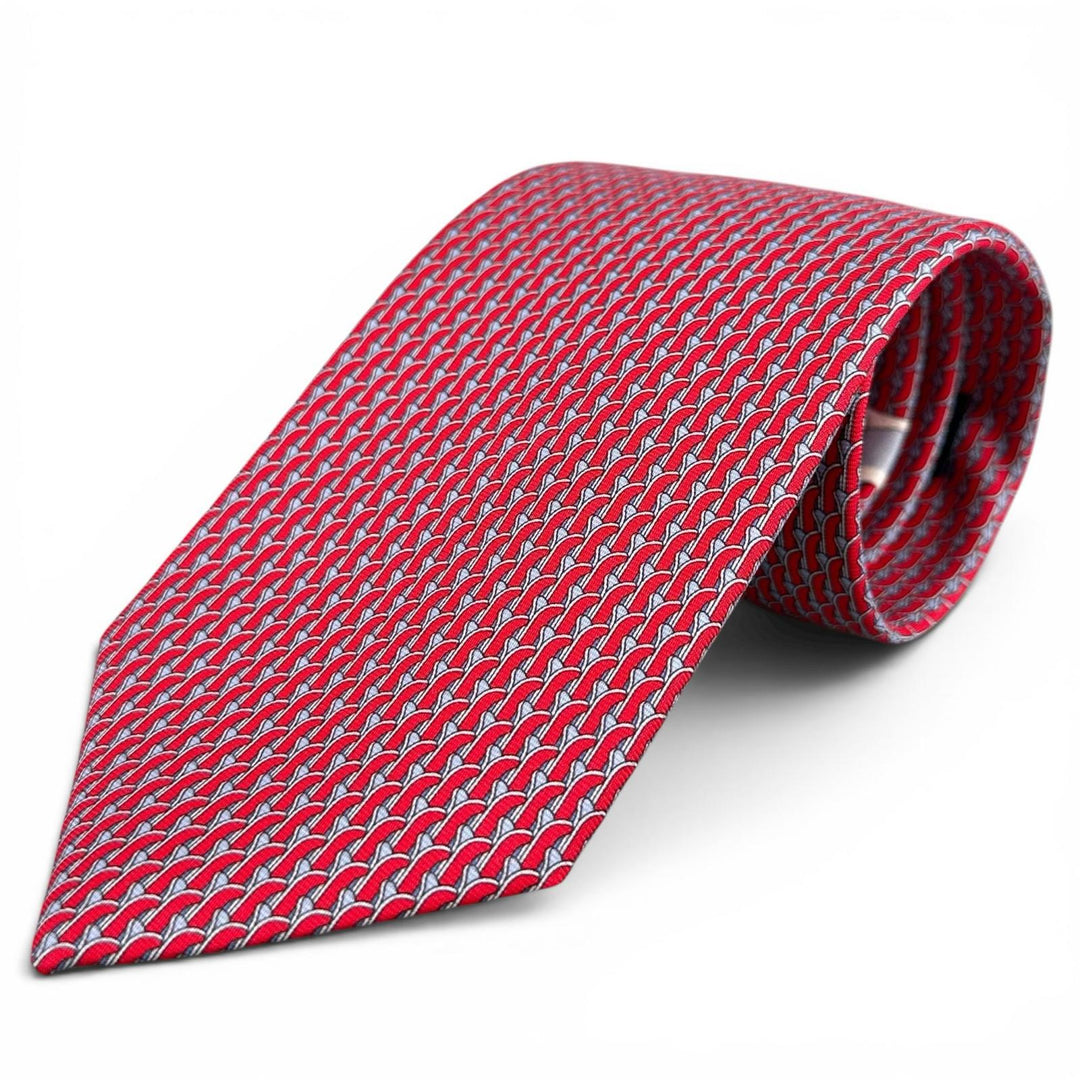 Excellent HERMES tie Ski pattern Red silk mens 645968