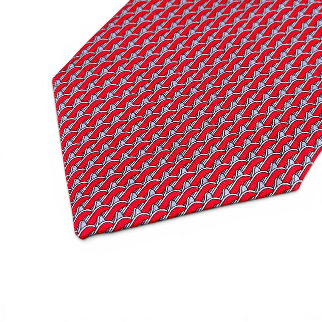 Excellent HERMES tie Ski pattern Red silk mens 645968