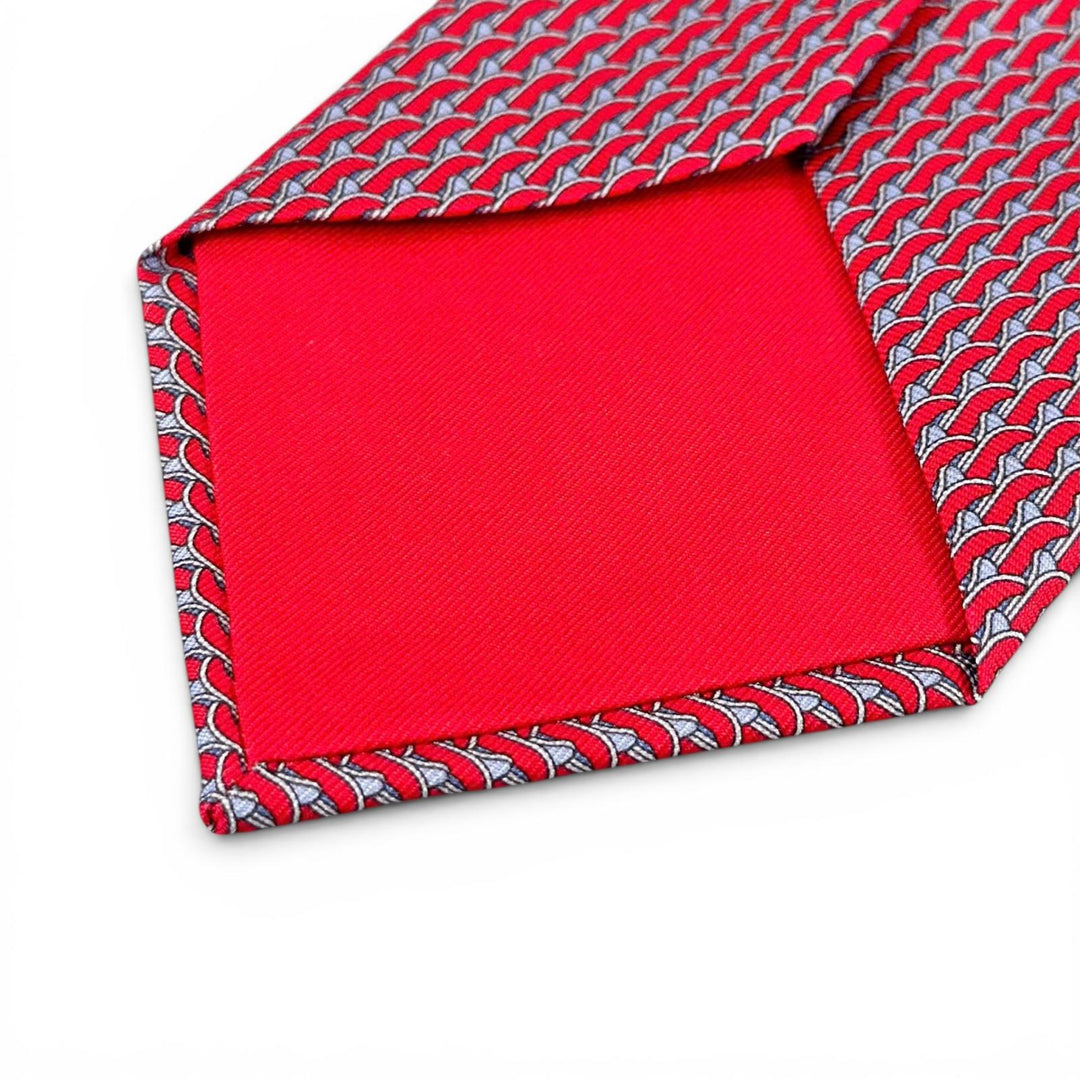 Excellent HERMES tie Ski pattern Red silk mens 645968