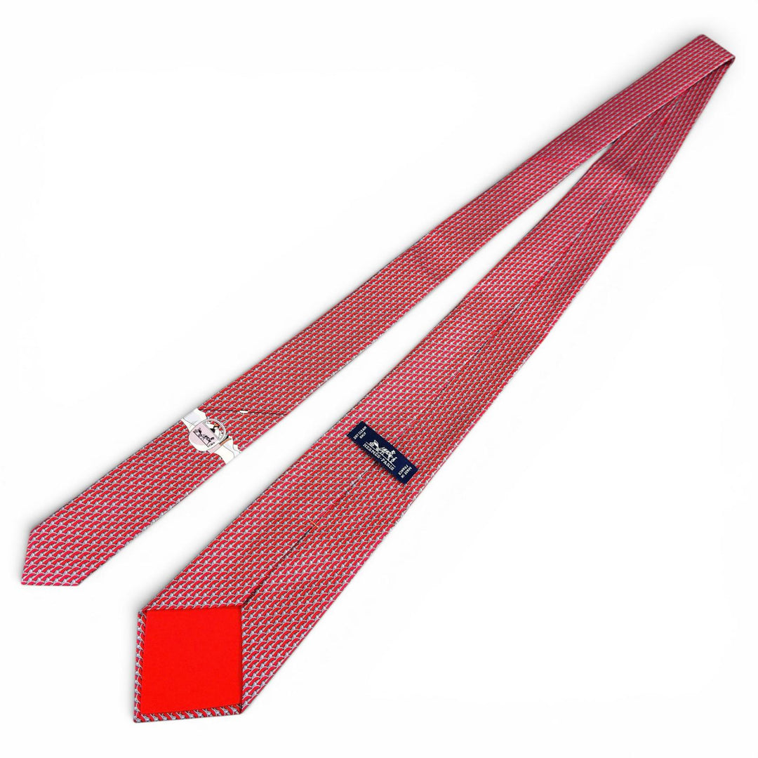 Excellent HERMES tie Ski pattern Red silk mens 645968