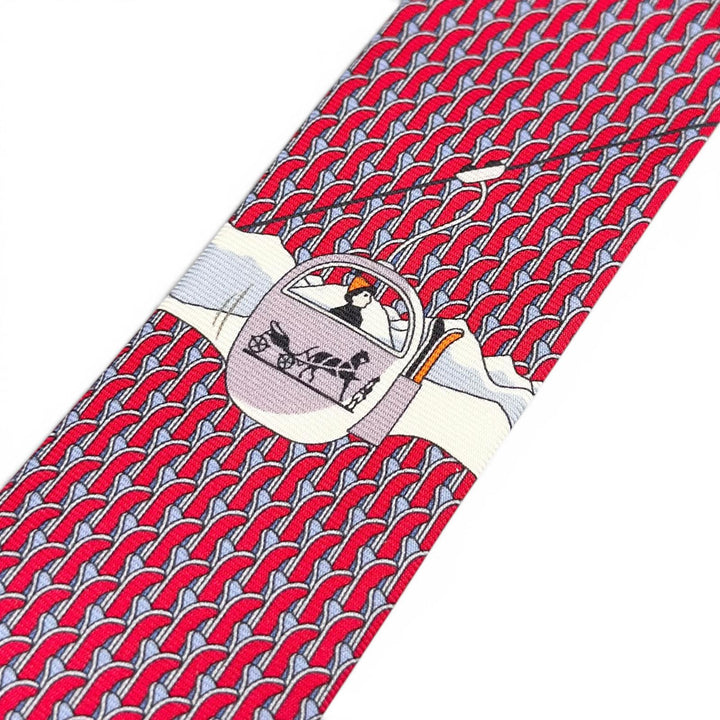 Excellent HERMES tie Ski pattern Red silk mens 645968