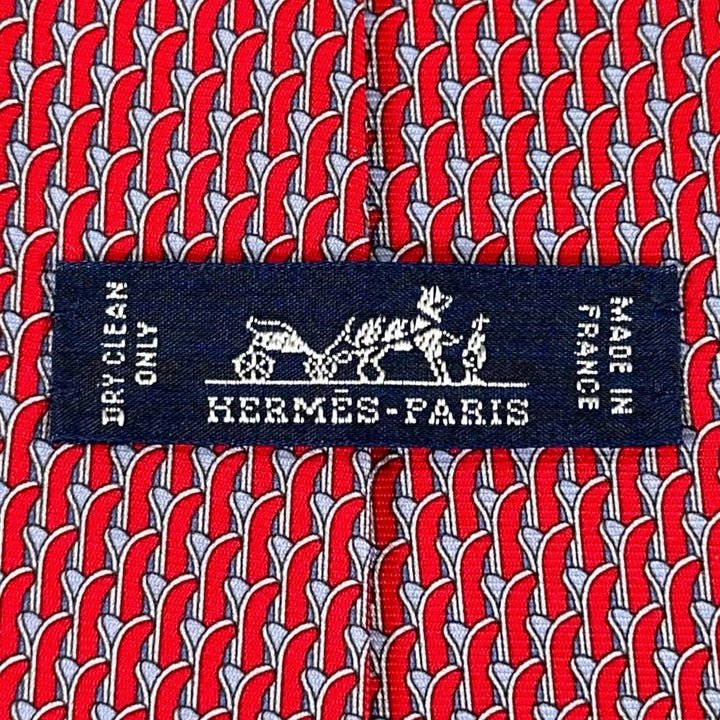 Excellent HERMES tie Ski pattern Red silk mens 645968
