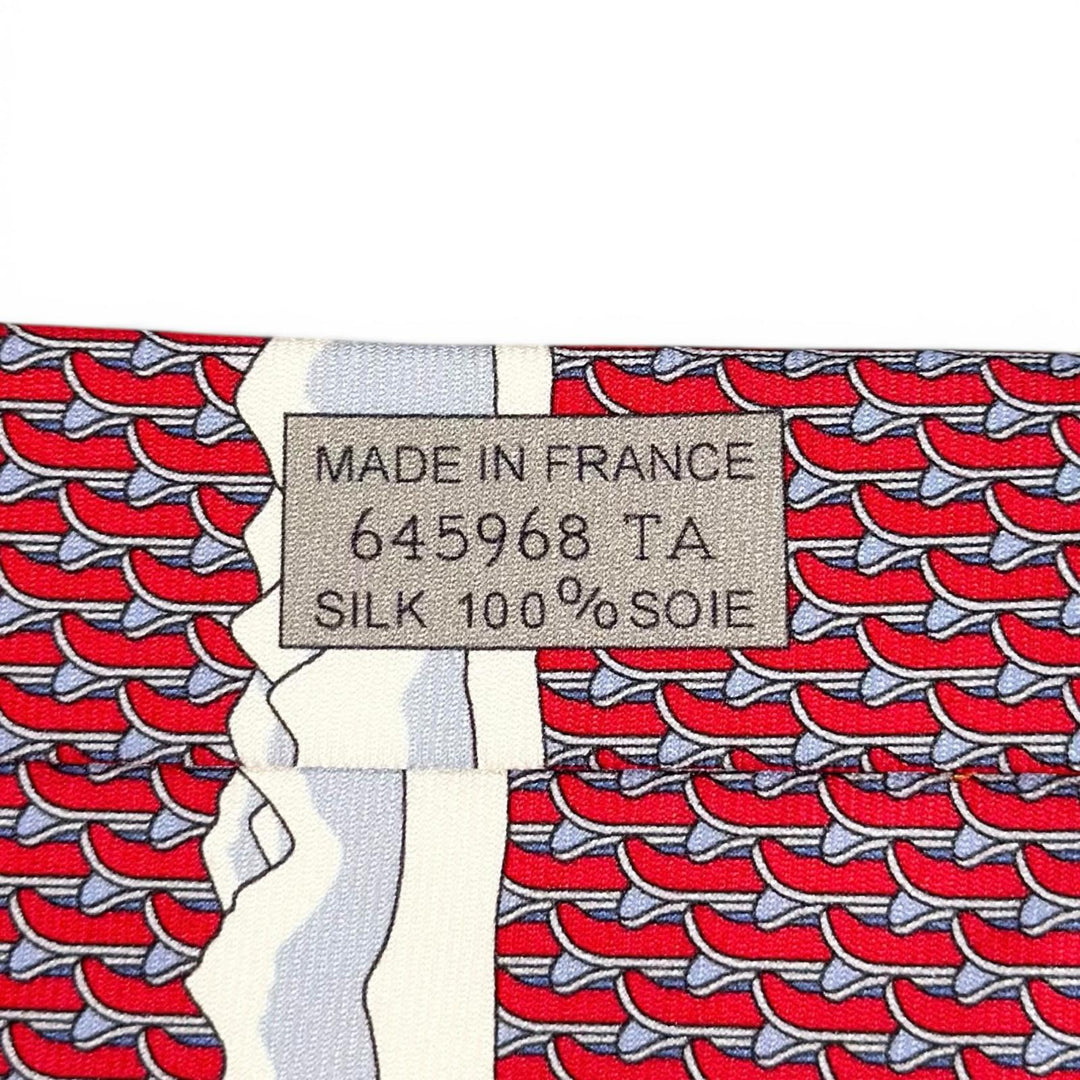 Excellent HERMES tie Ski pattern Red silk mens 645968