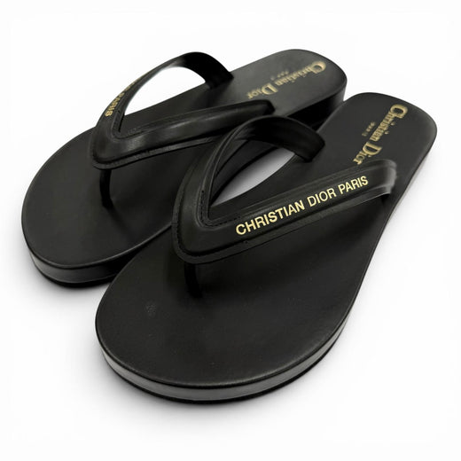 Excellent Christian Dior Sandals DIORSEA Tong black leather Women 36