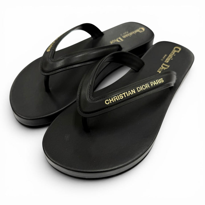 Excellent Christian Dior Sandals DIORSEA Tong black leather Women 36