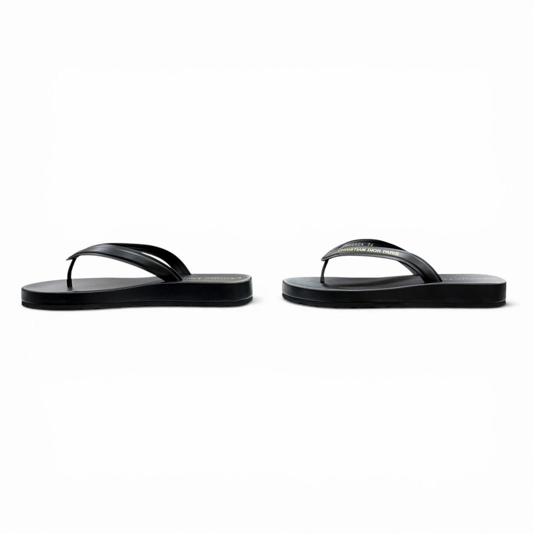 Excellent Christian Dior Sandals DIORSEA Tong black leather Women 36