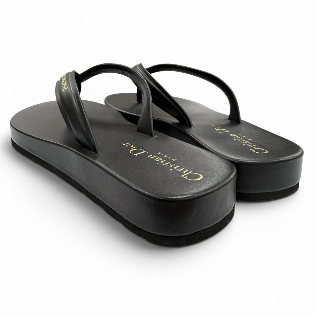 Excellent Christian Dior Sandals DIORSEA Tong black leather Women 36