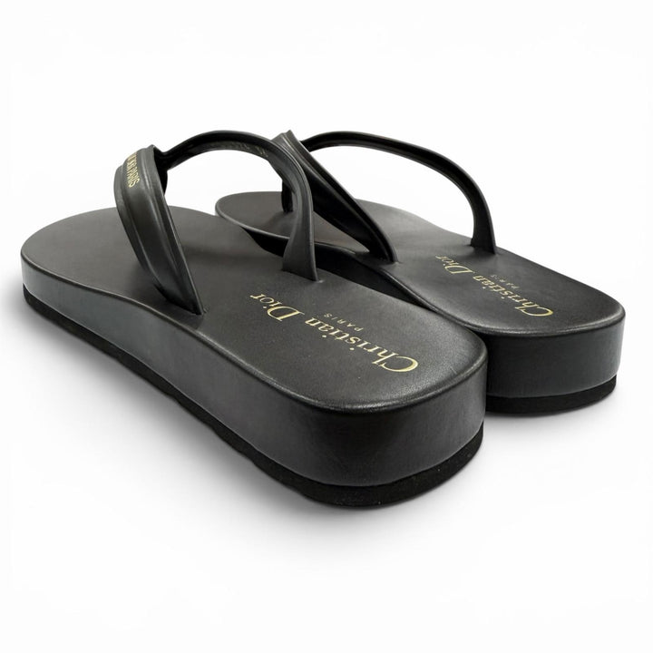 Excellent Christian Dior Sandals DIORSEA Tong black leather Women 36