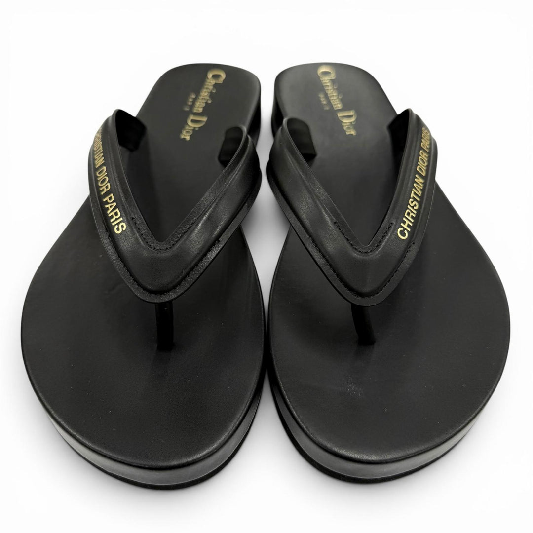 Excellent Christian Dior Sandals DIORSEA Tong black leather Women 36