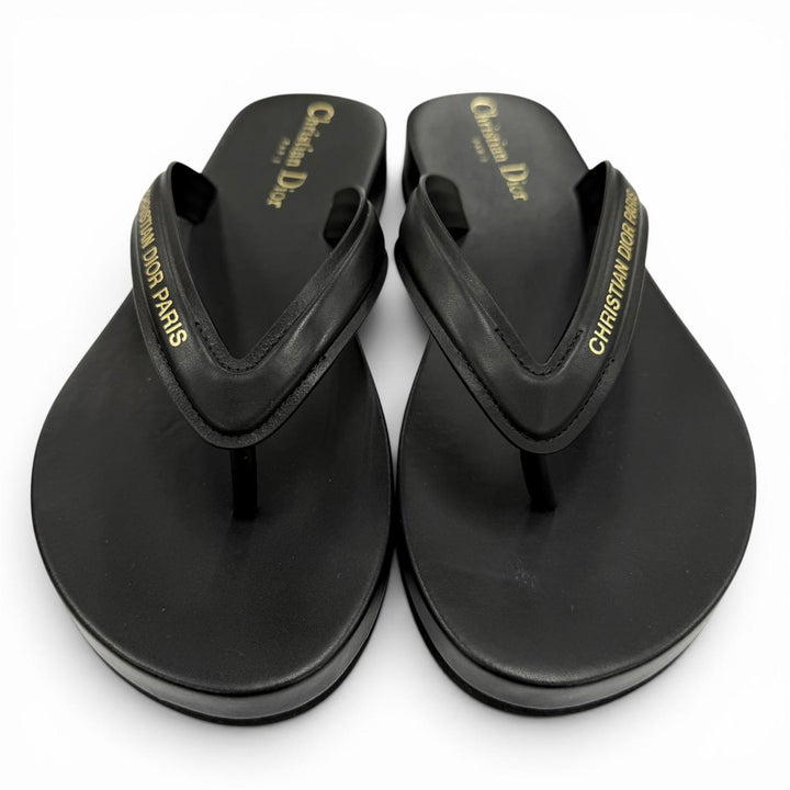 Excellent Christian Dior Sandals DIORSEA Tong black leather Women 36