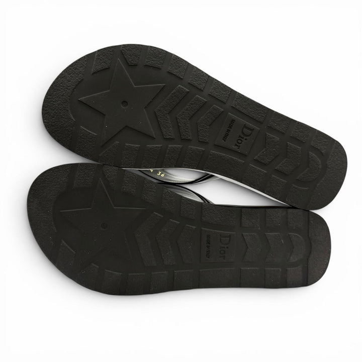 Excellent Christian Dior Sandals DIORSEA Tong black leather Women 36