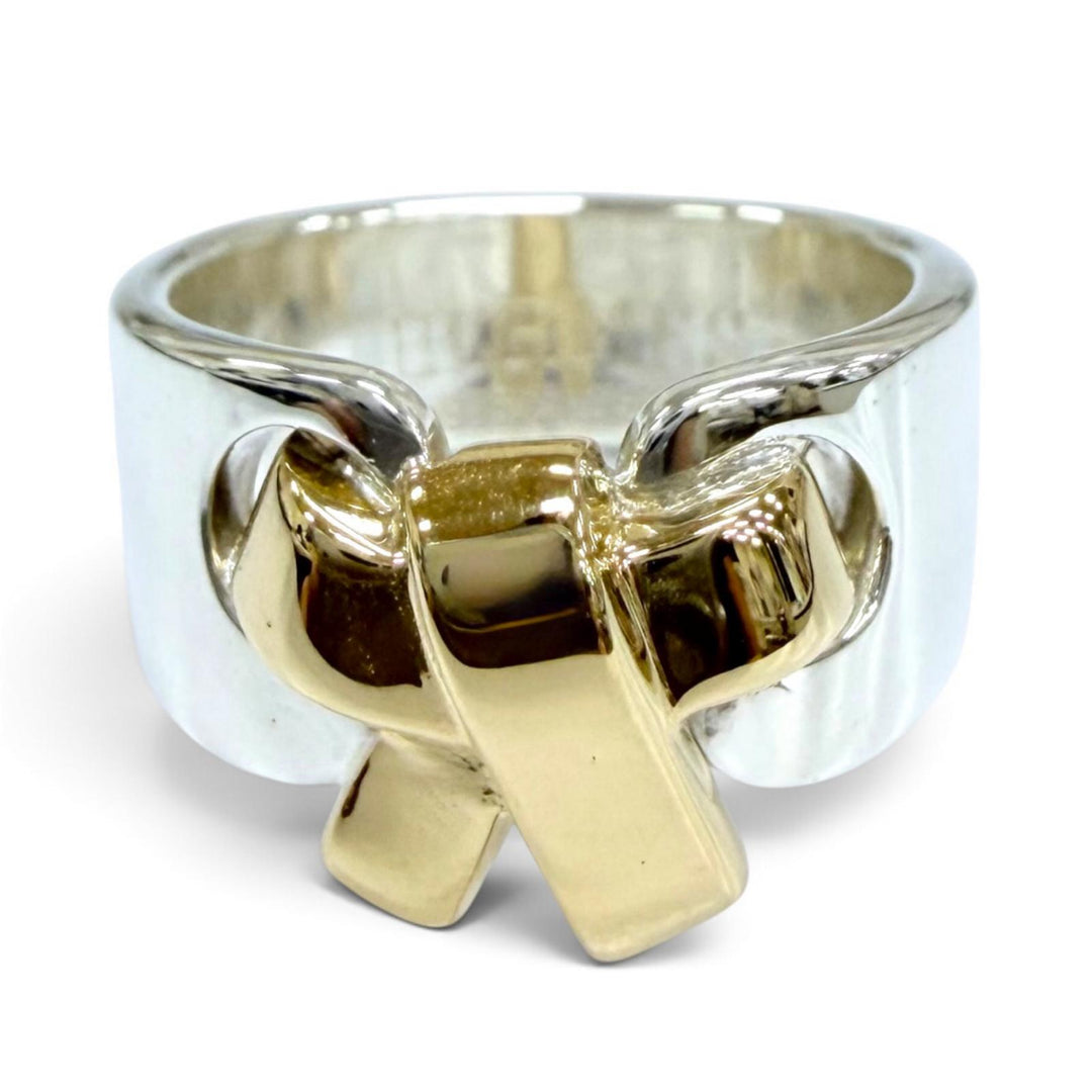 Great HERMES Ring ring Russet Ribbon Ring combination Yellow Gold AG925 Women 48