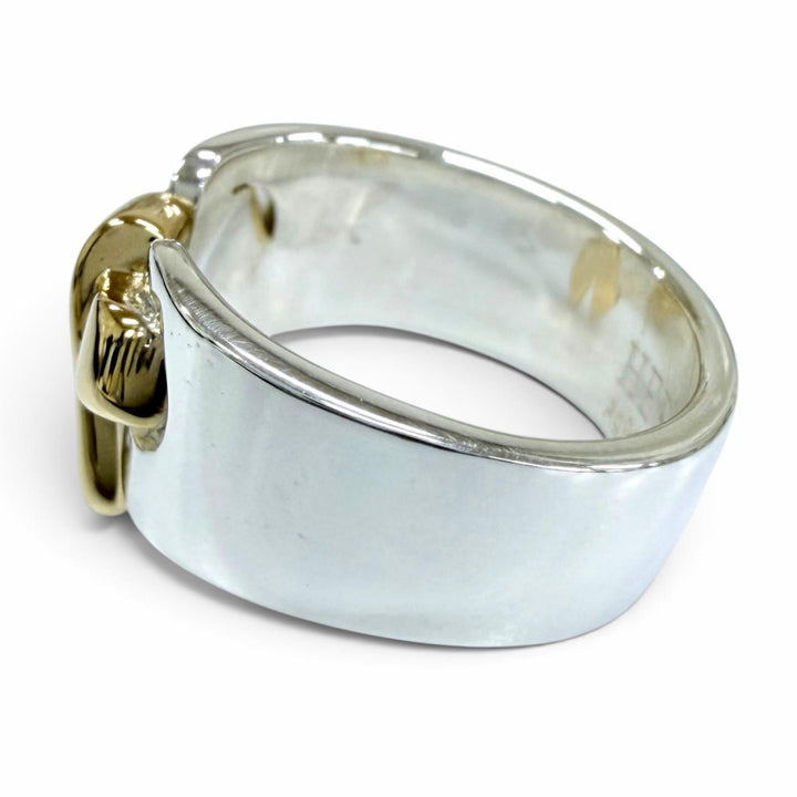 Great HERMES Ring ring Russet Ribbon Ring combination Yellow Gold AG925 Women 48