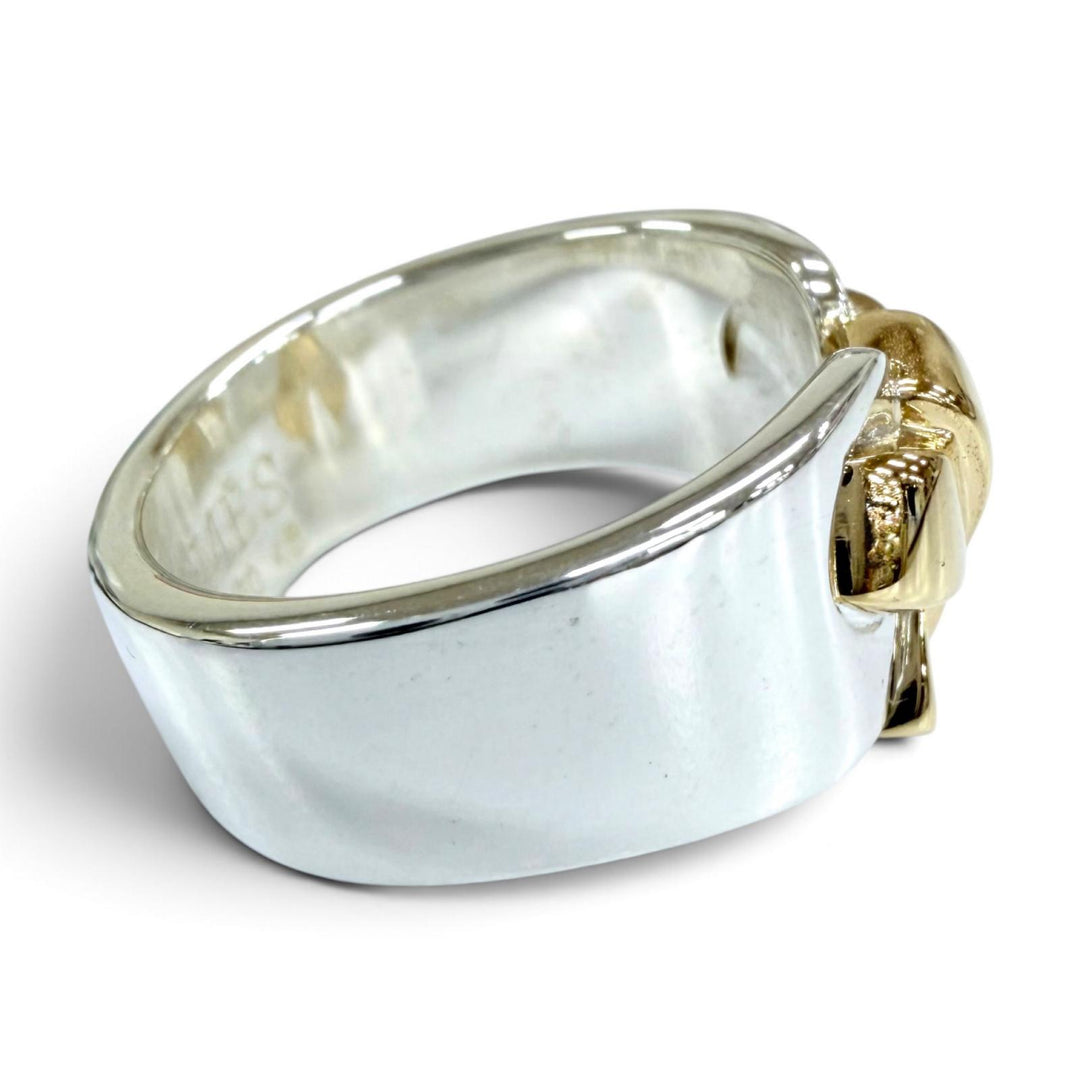 Great HERMES Ring ring Russet Ribbon Ring combination Yellow Gold AG925 Women 48